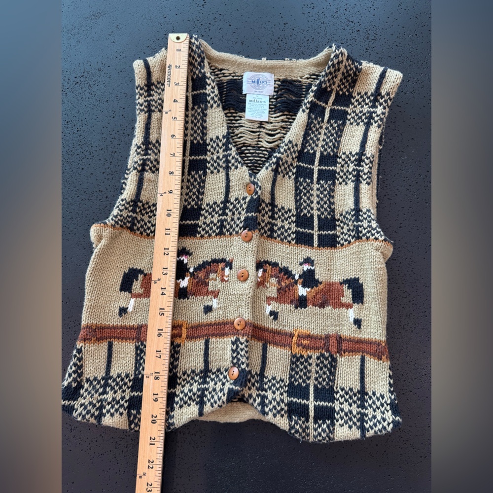 MILLER’S VINTAGE Knit Equestrian Rodeo Horse Sweater Vest Size Medium VGUC - Picture 5 of 9
